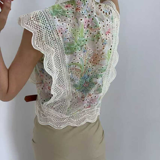 Damen elegante Bluse mit Cut-Out-Ärmeln und schickem Spitzenbesatz EB