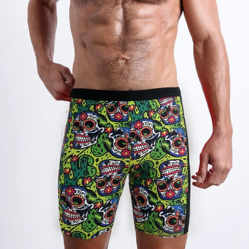 Herren Badeshorts mit kreativem Totenkopf-Design und elastischem Bund EB