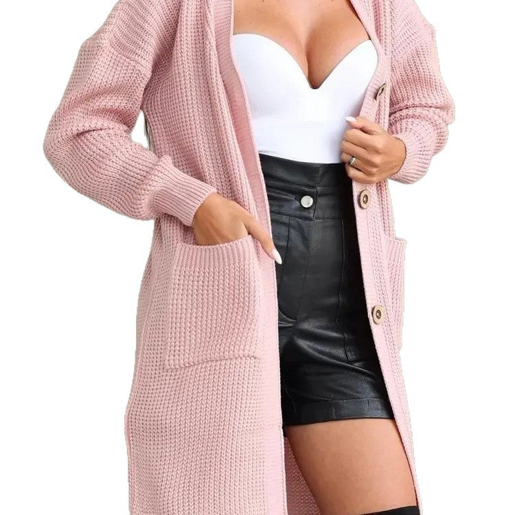 Damen Grobstrick-Cardigan mit schlichten Holzknöpfen und praktischen Taschen EB