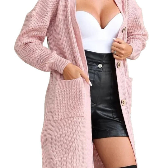 Damen Grobstrick-Cardigan mit schlichten Holzknöpfen und praktischen Taschen EB