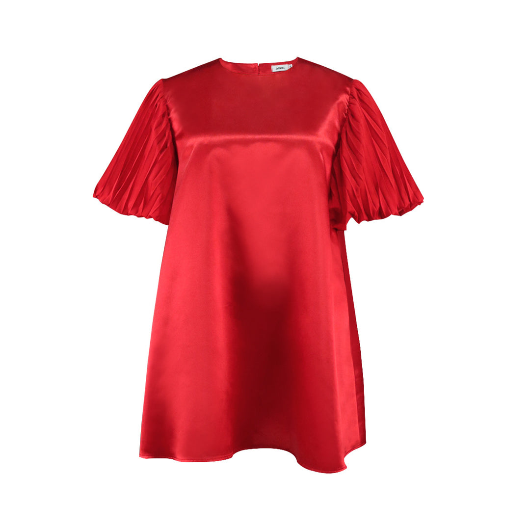 Damen exklusives Satin Kleid mit elegantem Rüschensaum EB
