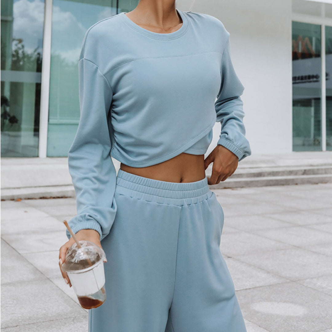 Damen nan weites Lounge-Hosen-Set mit hohem Komfortbund und kurzem Sweatshirt EB
