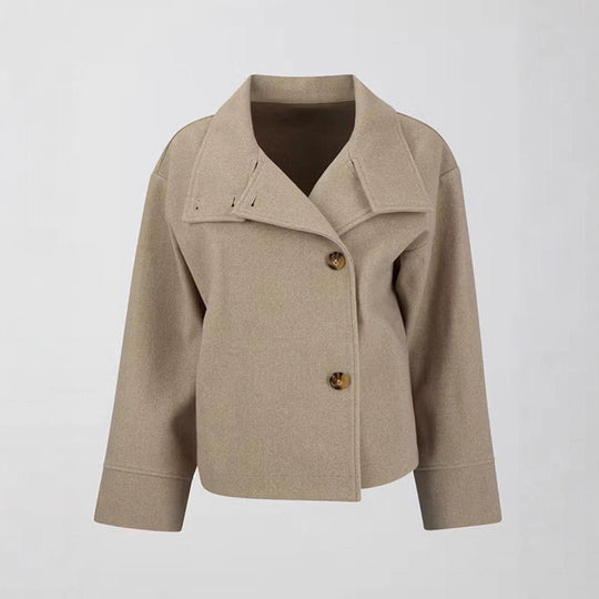 Damen modische Wolljacke mit strukturiertem Kragen und elegantem Schnitt EB
