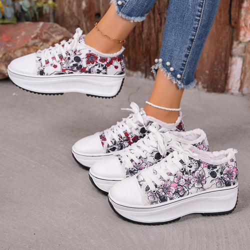 Damen Modische Sneakers mit floralem Print und gepolsterter Sohle EB