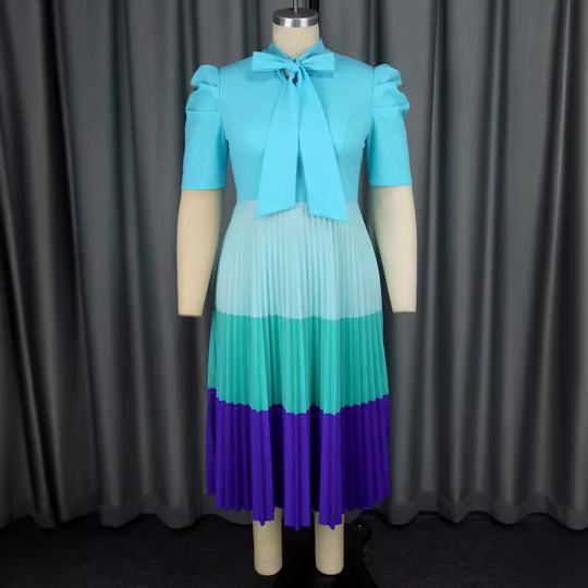 Damen Elegantes Plisseekleid mit Schleifenkragen EB