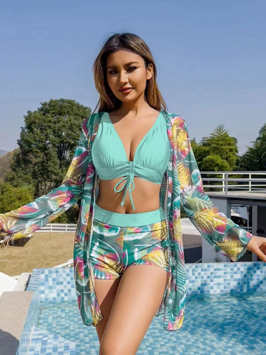 Damen Bikini-Set mit floralem Wickeloberteil und bequemen Shorts EB