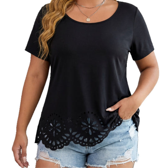 Damen modisches T-Shirt mit floralen Lochdetails EB