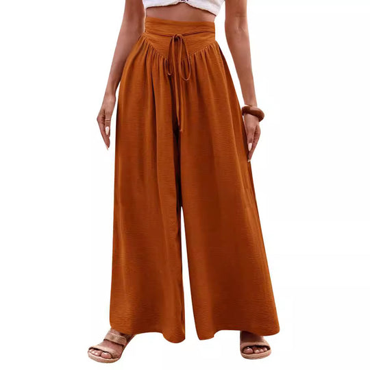 Damen Weite High-Waist-Hose mit elastischem Bund und praktischen Taschen EB