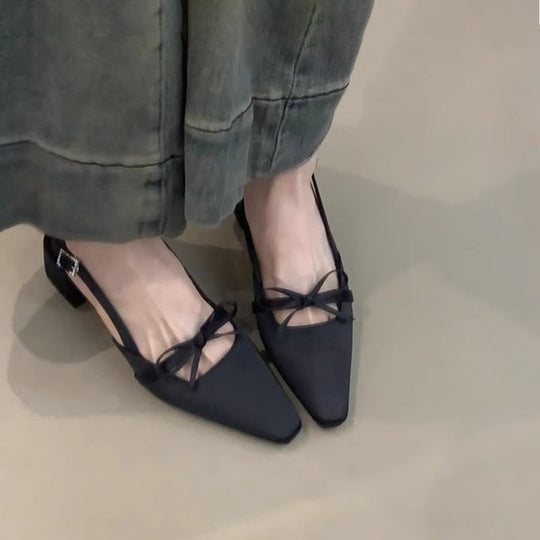 Damen elegante Slingback-Ballerinas mit dekorativem Schleifenakzent EB