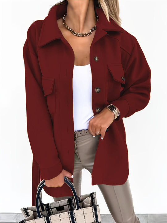Damen nan oversized Hemdjacke aus Wollmischung mit aufgesetzten Pattentaschen EB