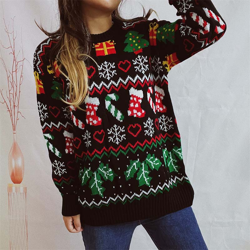 EB | Weihnachtlicher Strickpullover Mit Schneeflockenmotiv