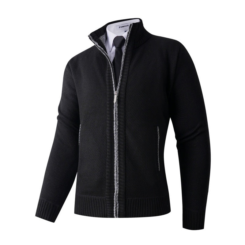 Herren stylische Strickjacke mit hohem Kragen und praktischen Taschen EB
