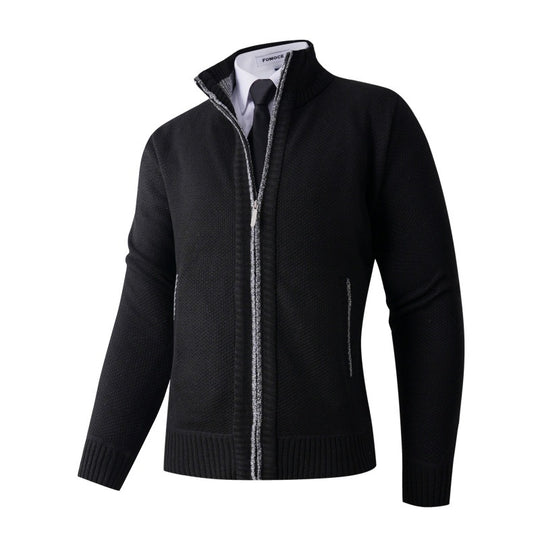 Herren stylische Strickjacke mit hohem Kragen und praktischen Taschen EB