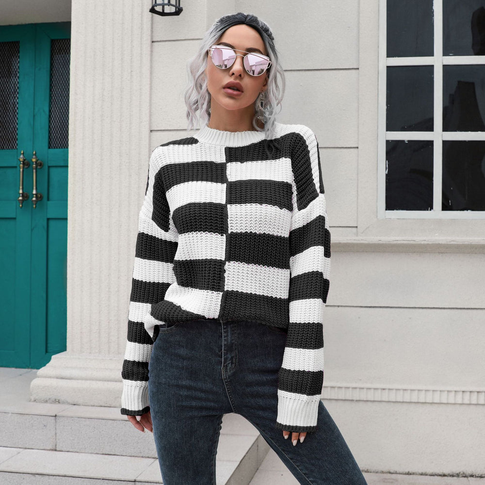 Damen Lässiger Streifenpullover mit weichem Material und lässigem Schnitt EB