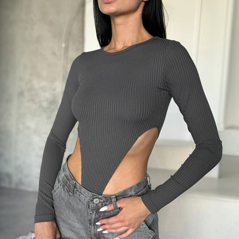 Damen Figurbetontes Langarmshirt mit seitlichem Cut-Out EB