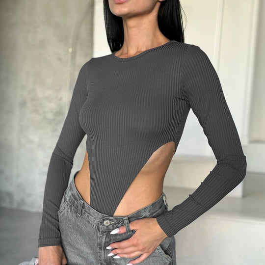 Damen Figurbetontes Langarmshirt mit seitlichem Cut-Out EB