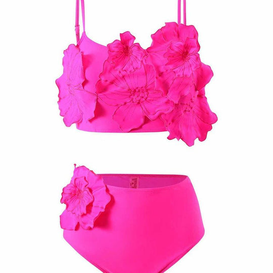 Damen Zweiteiliges Bikini-Set mit floralem Design und hochgeschnittenem Slip EB