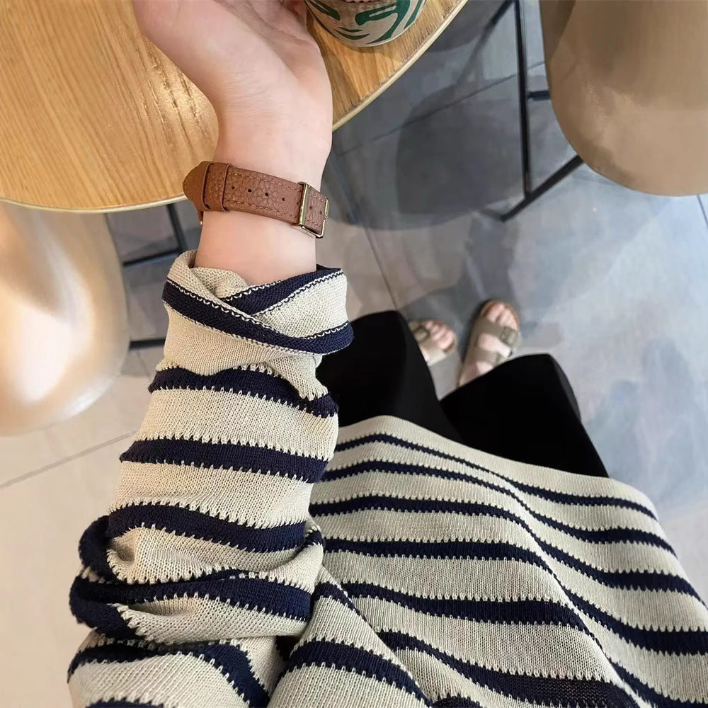 Damen Modischer Strickpullover mit maritimem Streifenmuster und lässigem Schnitt EB