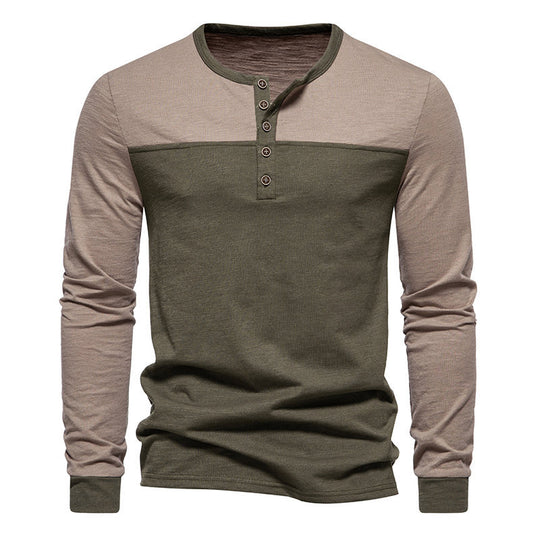 Herren Langarm-Henley-Shirt mit kontrastierenden Farbblockelementen EB