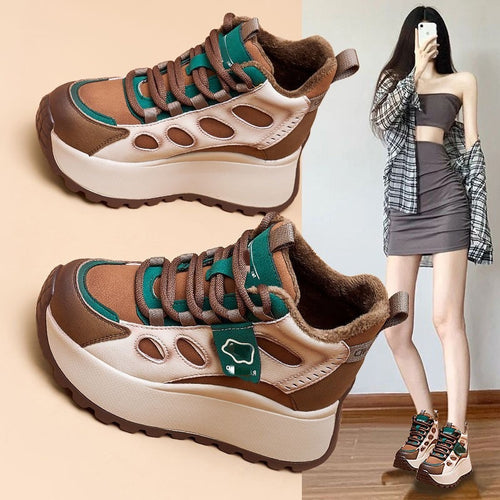 Damen Sportliche High-Top Sneakers mit Blockabsatz und einzigartigem Design EB