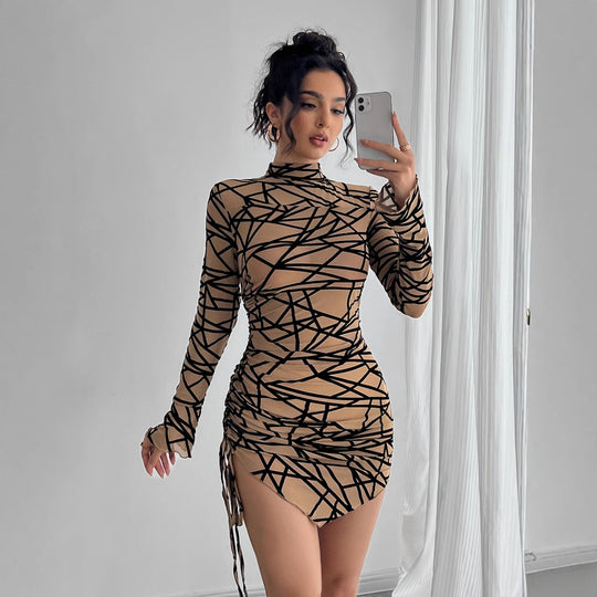 Damen Figurbetontes Minikleid mit grafischem Muster und Raffungen EB