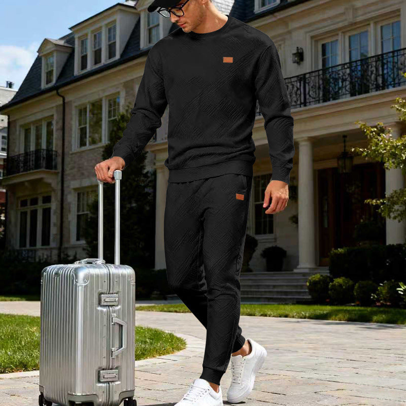 Herren Feinstrukturiertes Lounge-Set mit Rundhals-Pullover & schmaler Jogginghose EB