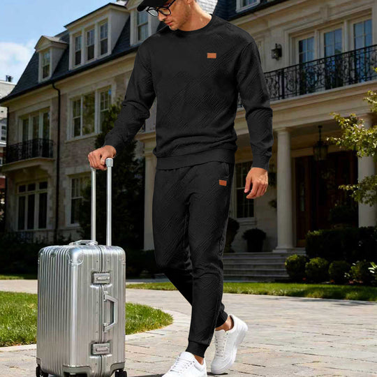 Herren Feinstrukturiertes Lounge-Set mit Rundhals-Pullover & schmaler Jogginghose EB