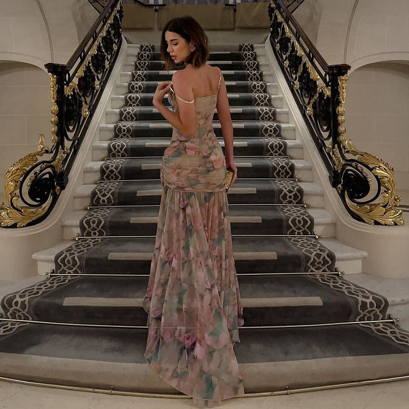 Damen Elegant und fließendes Maxikleid mit floralem Motiv EB