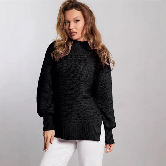 Damen modischer Strickpullover mit strukturiertem Muster und weitem Schnitt EB