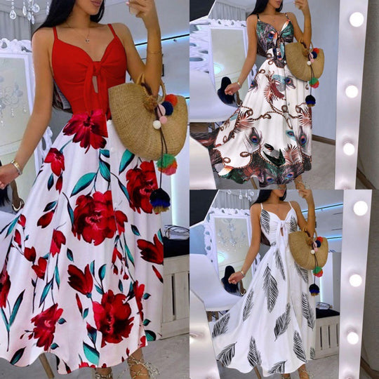 Frauen Boho-inspiriertes Maxikleid mit geknotetem Detail EB