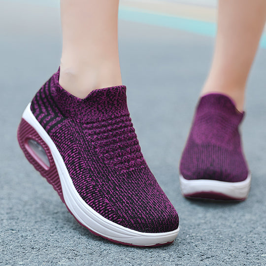 Damen nan gestrickter Schlupf-Walking-Sneaker mit anatomischer Pronationsstütze, Luftpolster-Zwischensohle und sockenähnlichem Schaft EB