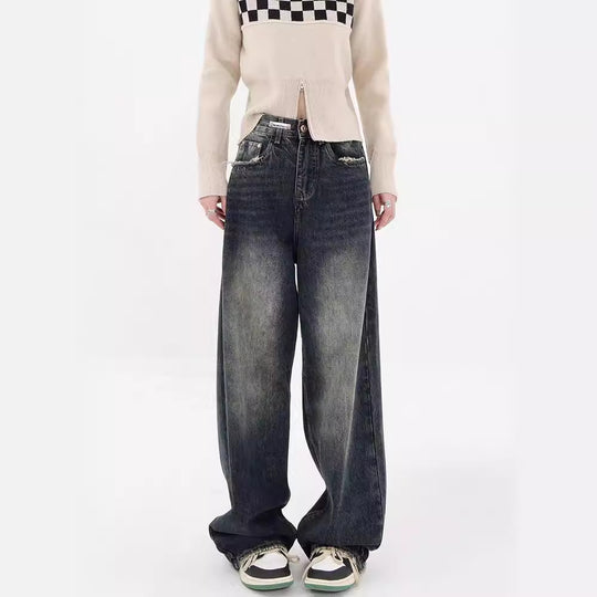 Damen Weite Baggy-Jeans mit authentischem Used-Look EB
