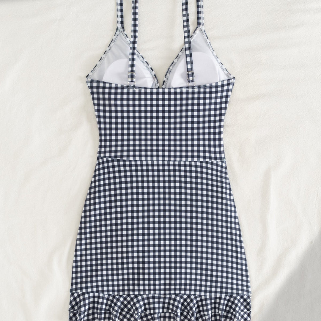 Damen Strandkleid mit modischen Raffungselementen und femininem V-Ausschnitt EB