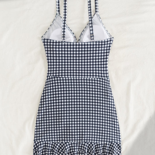 Damen Strandkleid mit modischen Raffungselementen und femininem V-Ausschnitt EB