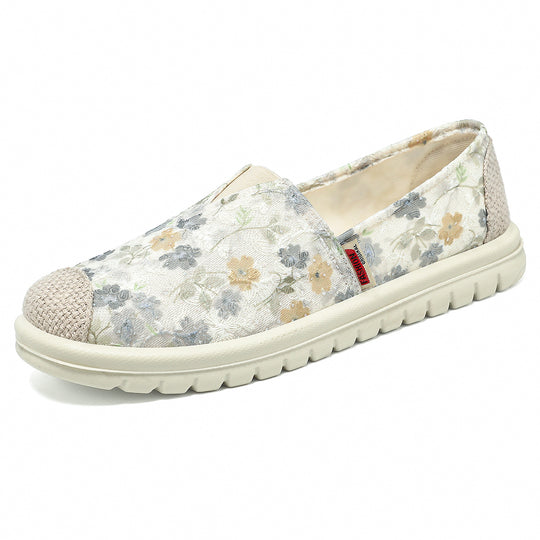 Damen nan floraler Slip-On Freizeit-Slipper mit gestrickter Zehenkappe und stoßdämpfender Leichtsohle EB