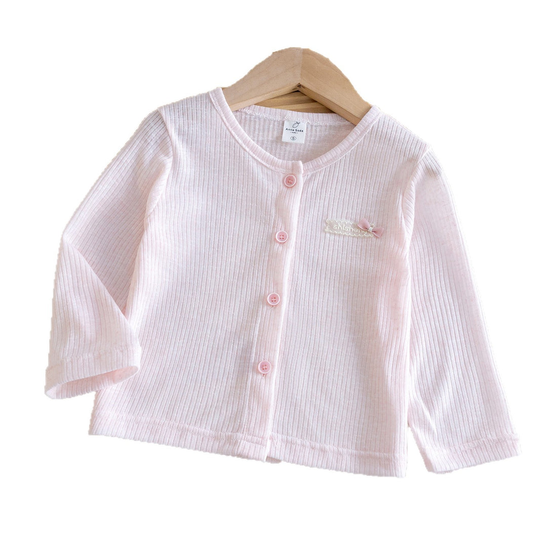 Mädchen Nan Ripp-Strick Bio-Gefühl Baby-Strickjacke mit Knopfverschluss und gesticktem Bogen EB