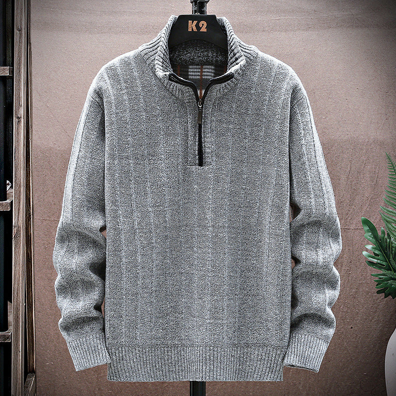 Herren Strickpullover mit Stehkragen und halbem Reißverschluss EB