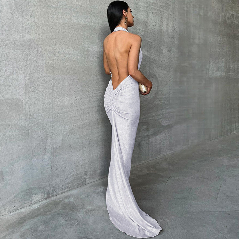 Damen Elegantes Wickelkleid mit tiefem V-Ausschnitt und schimmerndem Finish EB