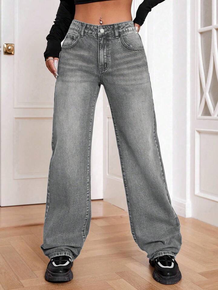 Damen lockere High-Waist Jeans im Used-Look EB