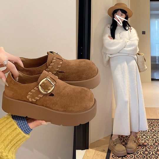 Damen Kuchenschuhe mit modischem Schnallen-Design und komfortabler Plateausohle EB