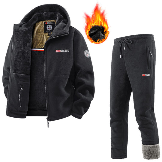 Herren Thermo-Fleece-Set mit Kapuzenjacke, Sherpa-gefüttert und elastischer Jogginghose EB
