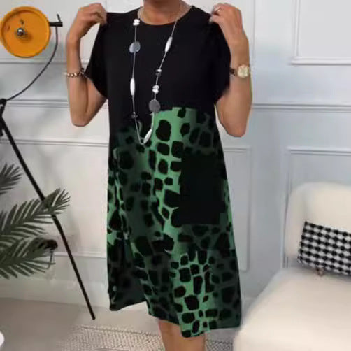 Damen Modisches A-Linie Kleid mit praktischen Taschen und kreativem Muster EB