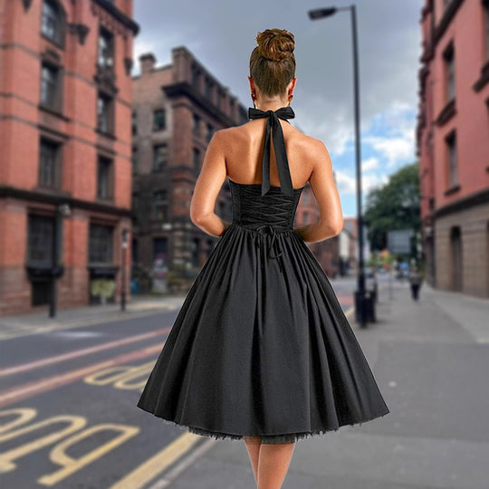 Damen A-Linien Cocktailkleid mit schulterfreiem Design und voluminösem Rock EB