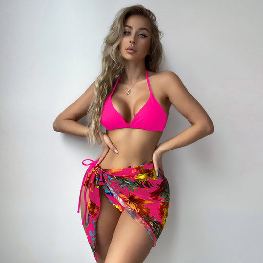 Damen Bikini mit verstellbaren Trägern und floralem Wickelrock EB
