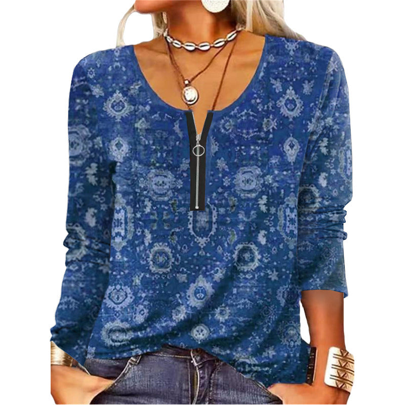 Damen Langarmshirt mit schimmerndem Glitzerdetail und halsfernem Reißverschluss EB