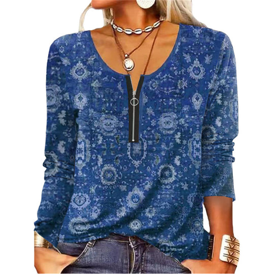 Damen Langarmshirt mit schimmerndem Glitzerdetail und halsfernem Reißverschluss EB
