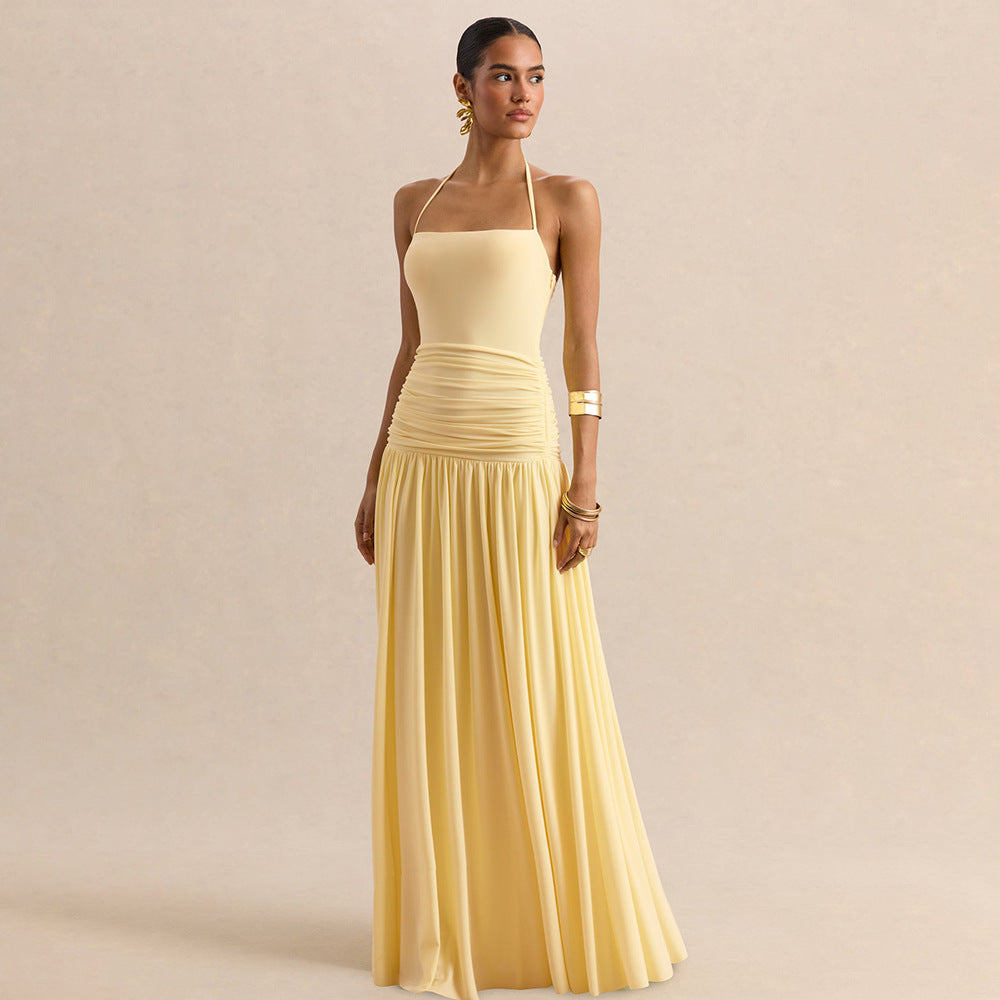 Damen Maxikleid mit Raffungen und schulterfreiem Design EB