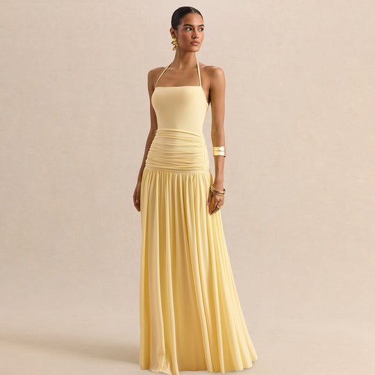 Damen Maxikleid mit Raffungen und schulterfreiem Design EB