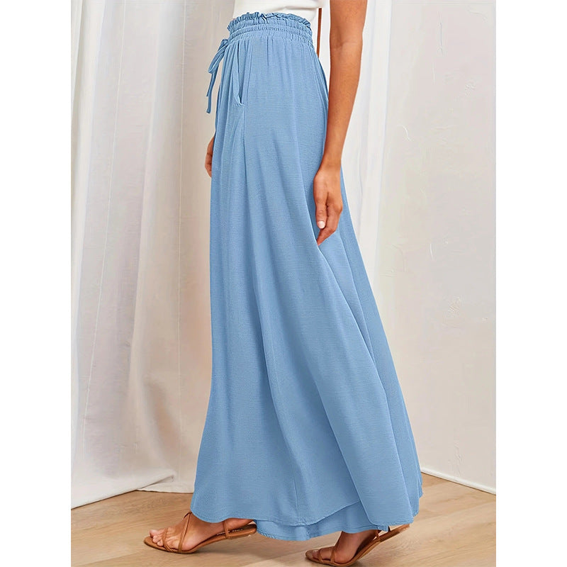 Damen Weit geschnittene Sommerhose mit elastischem Bund und praktischen Taschen EB