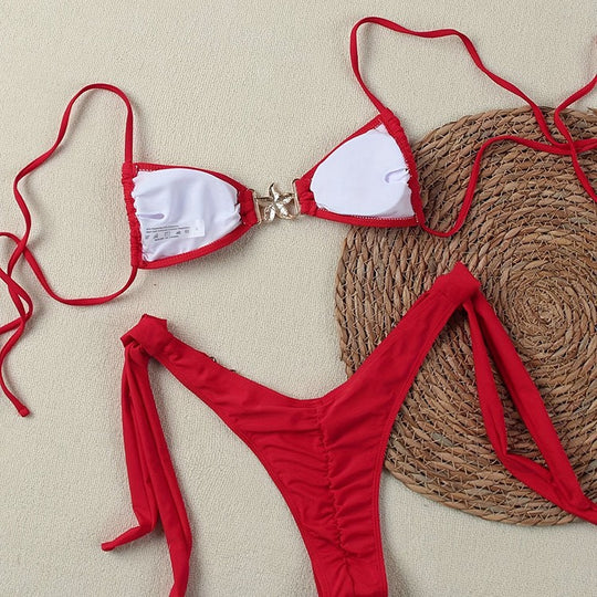 Damen Triangel-Bikini-Set mit edlen Goldakzenten und verstellbaren Trägern EB